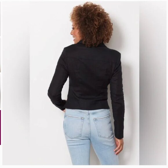 Evereve Jagger Moto Jacket in Black linen blend shoulder pads size M - Picture 4 of 16